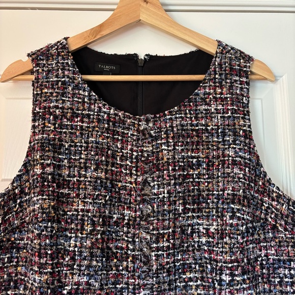 Talbots Fringed Festive Tweed Sheath Dress Sleeveless Multicolor 16P Petite - Picture 3 of 10